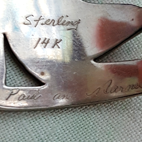 🌙14k & Sterling Cuff Vintage Estate Bracelet - Picture 4 of 11